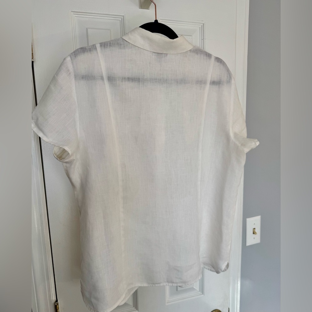 J.Jill 100% Linen Collared Button Down Cinched Short Sleeve White Top Size Large - Picture 6 of 11